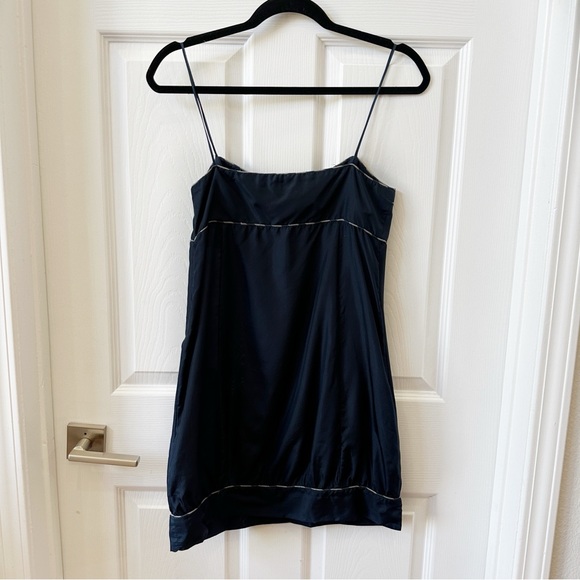 Sunner Silk Mini Slip Dress Sweetheart Neck Spaghetti Strap in Navy Blue Size 6 - Picture 6 of 8